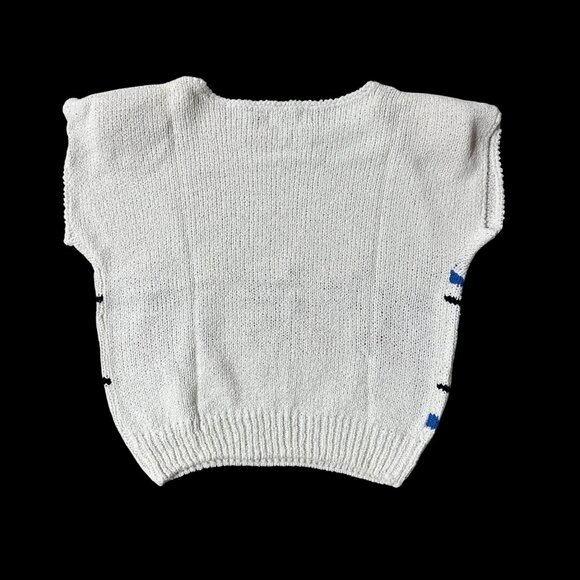 Vintage White Knit Sweater 1980s Worthington Red Rose Shoulder Pads Size L Korea - Picture 3 of 7